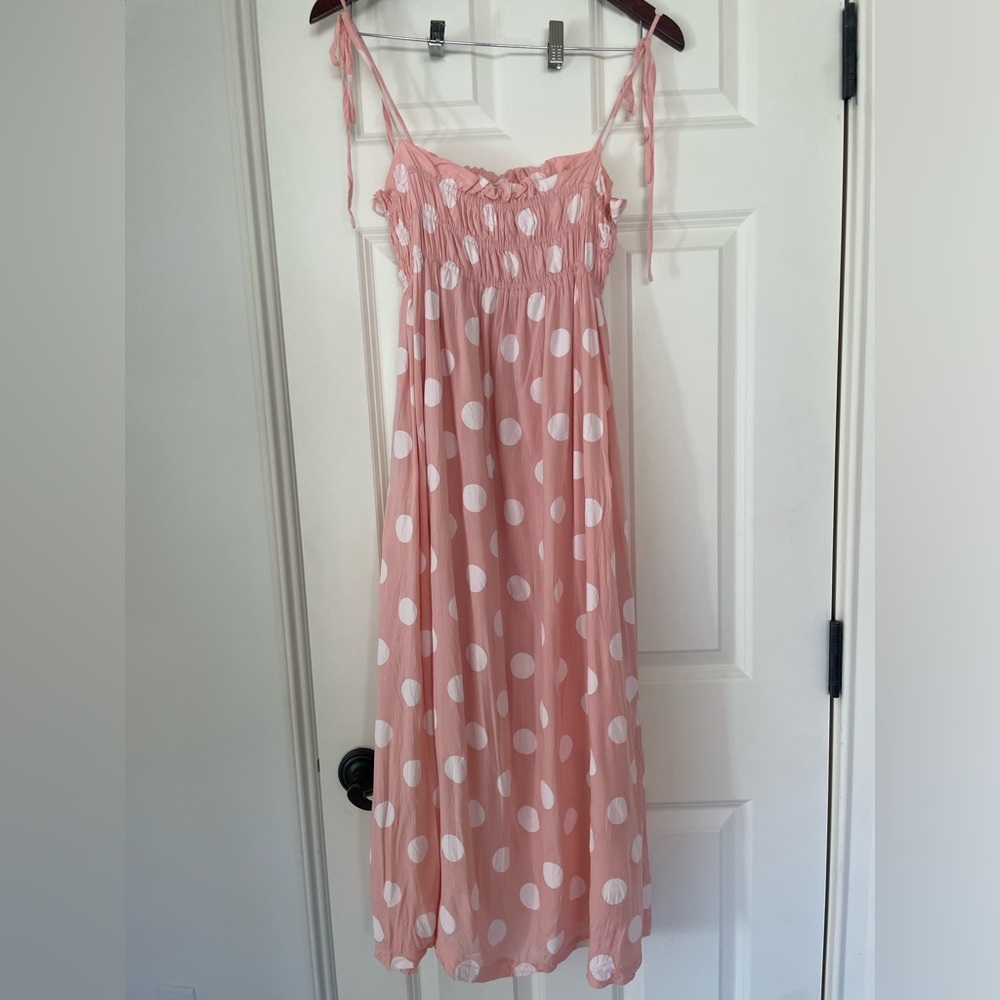 Petal and Pup Pink polka dot midi dress, Size 2